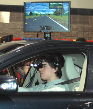 Student behind the wheel of the Driving Simulator - HMD head shot