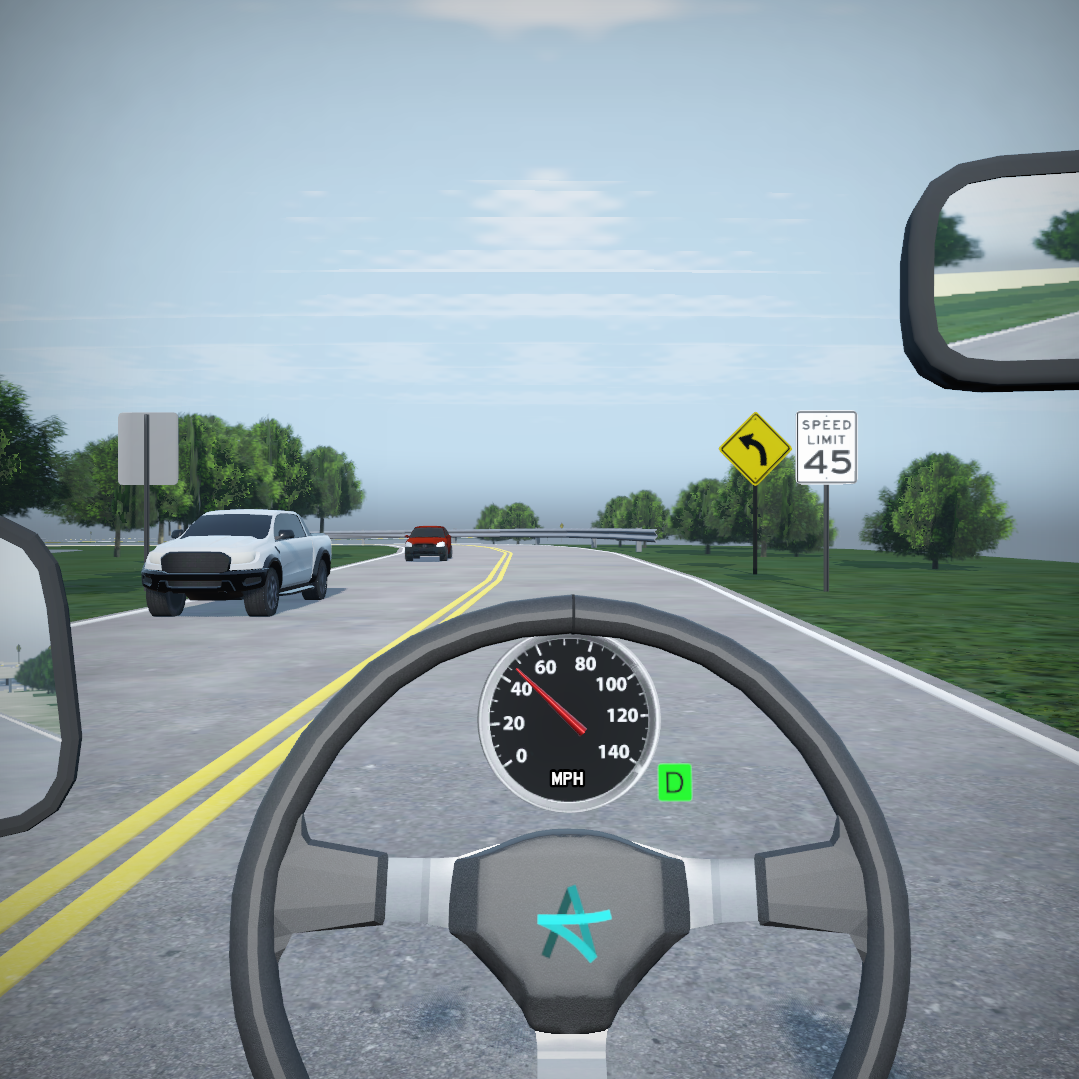 Adiona-G VR driving simulator showing tunnel vision effect on TV display