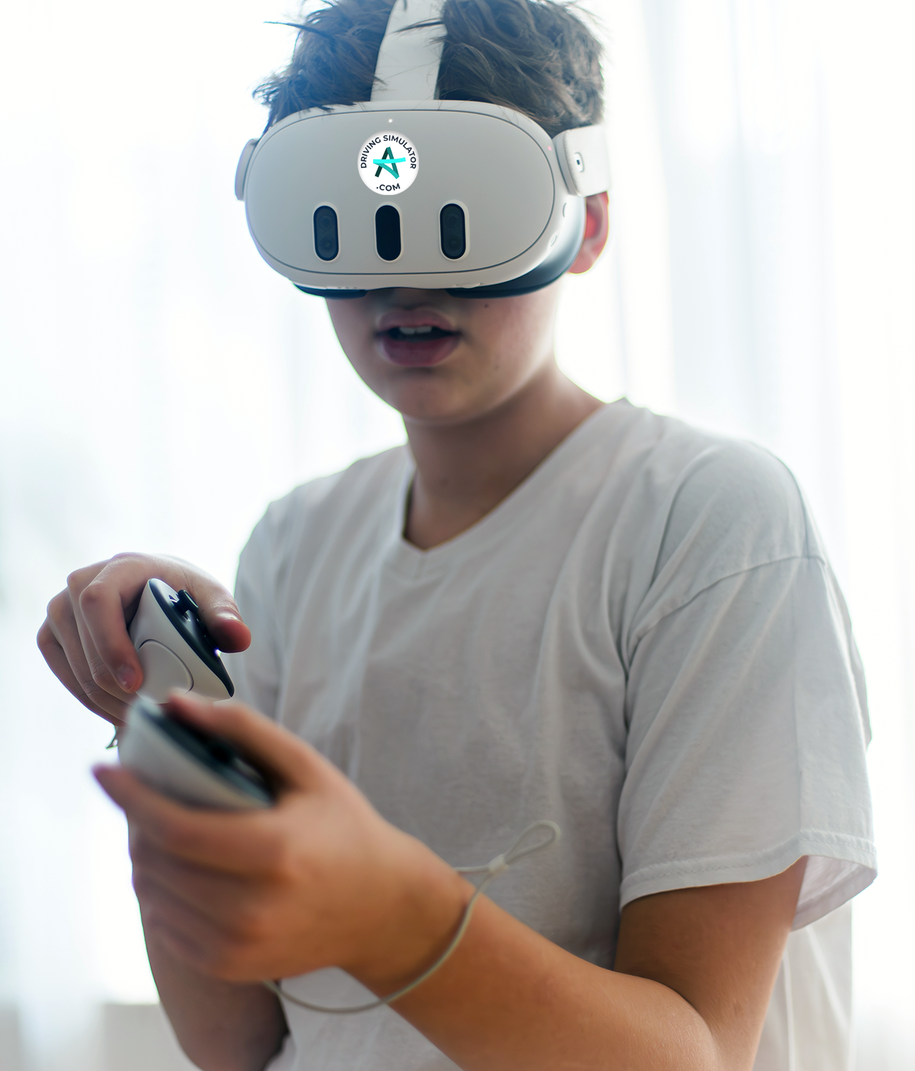 Person using Adiona-G VR Driving Simulator with Meta Quest 3